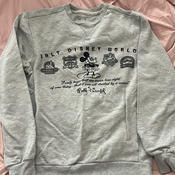 Disney Tops - Disney Heather Gray Sweatshirt with Mickey Mouse Design